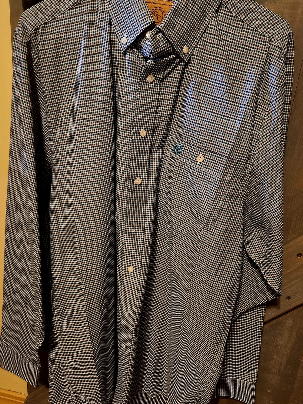 Men's Micro-Check Button-Down Shirt - Navy/White
